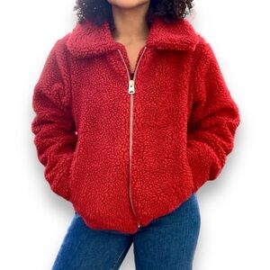 Urban Outfitters BDG Teddy jacket coat red size L A2